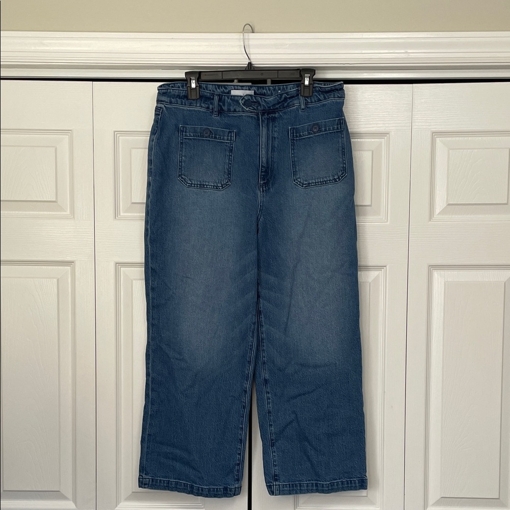 GUC LOFT Wide Leg Crop Jeans Medium Wash Button Fly Women's Size 32/  size 14